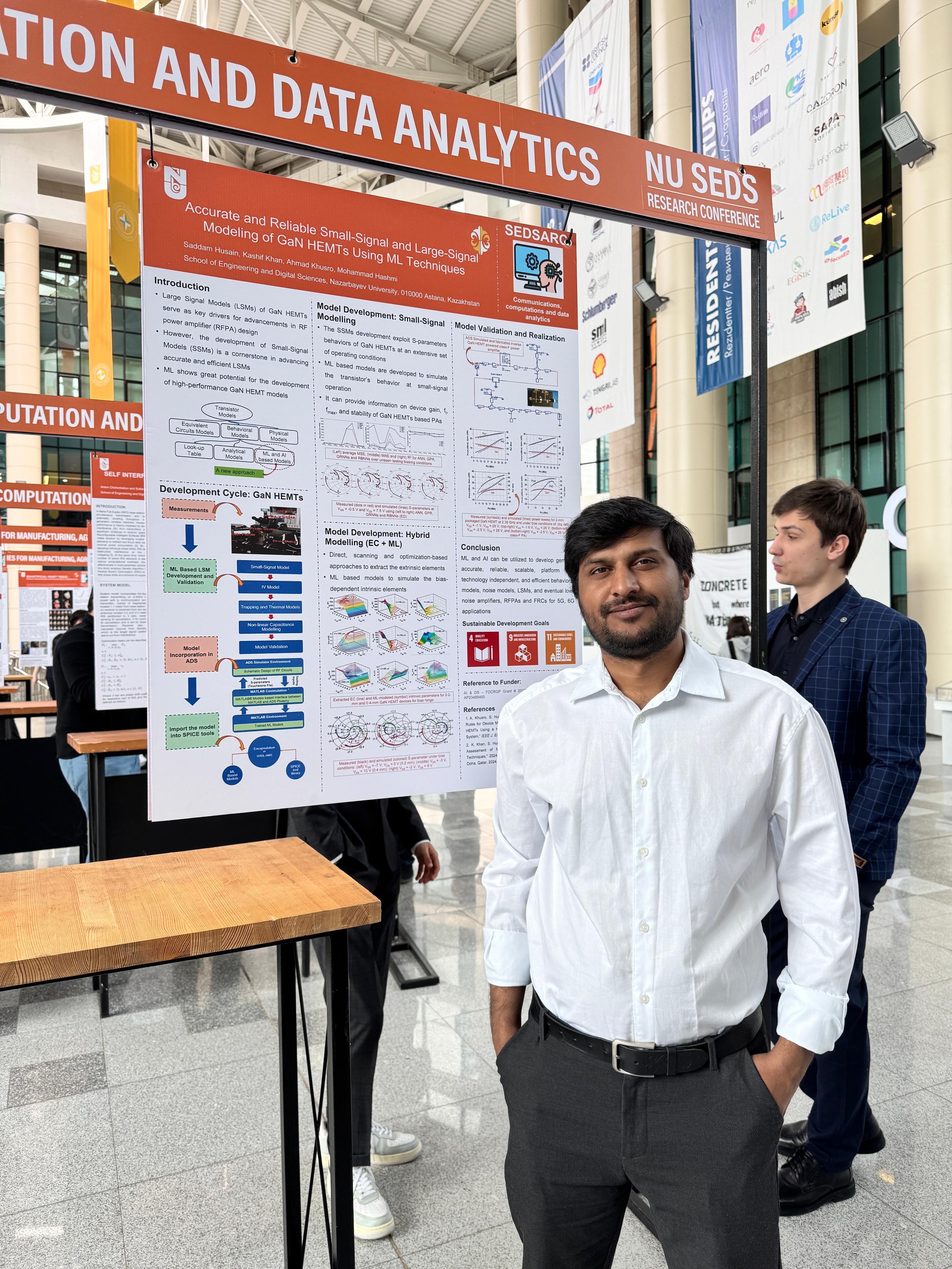 Presenting poster at a research conference